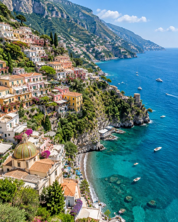 Colorful cliffside town of Positano on the coast